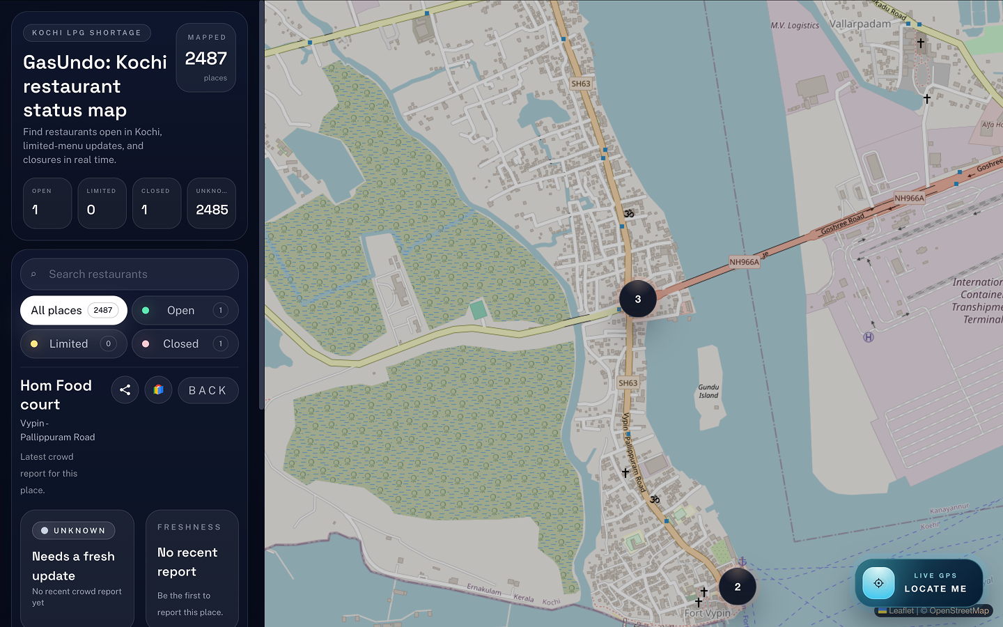 GasUndo restaurant map screenshot
